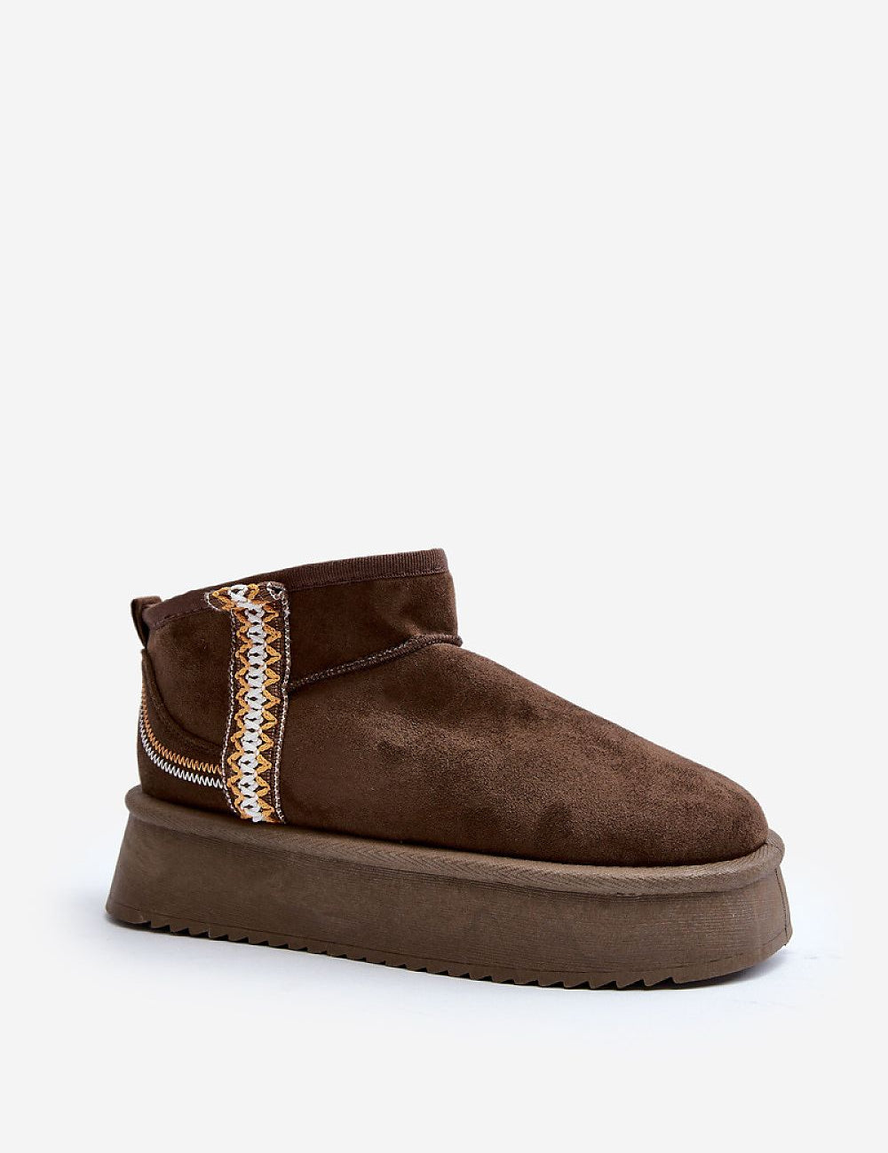 Azmira Aztec Platform Snow Boots with eco suede and Aztec pattern, featuring a 4 cm platform for warmth and style.