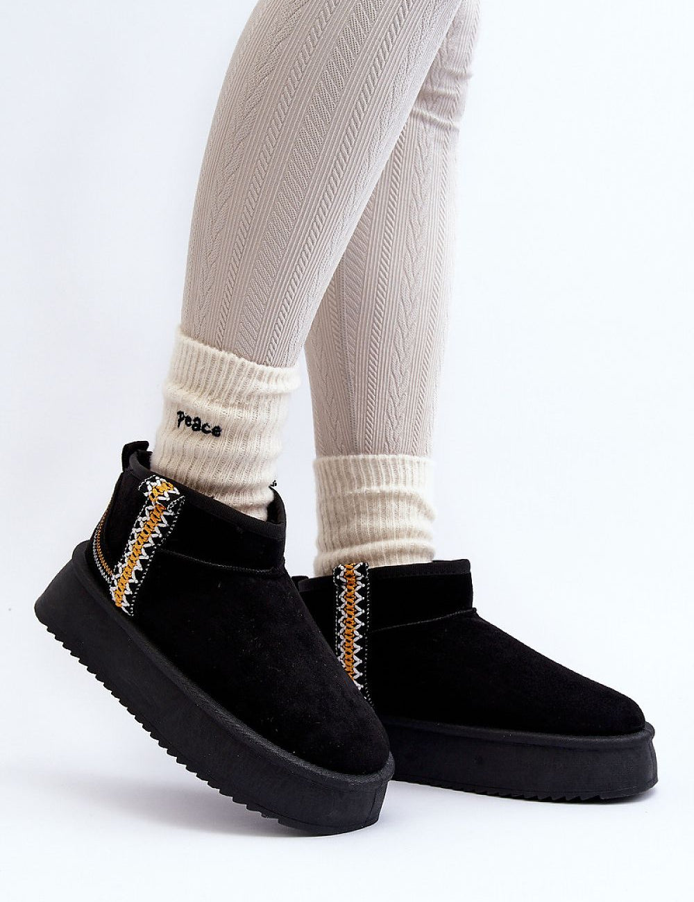 Azmira Aztec Platform Snow Boots with eco suede and Aztec pattern, thick platform, stylish winter footwear for warmth and fashion.