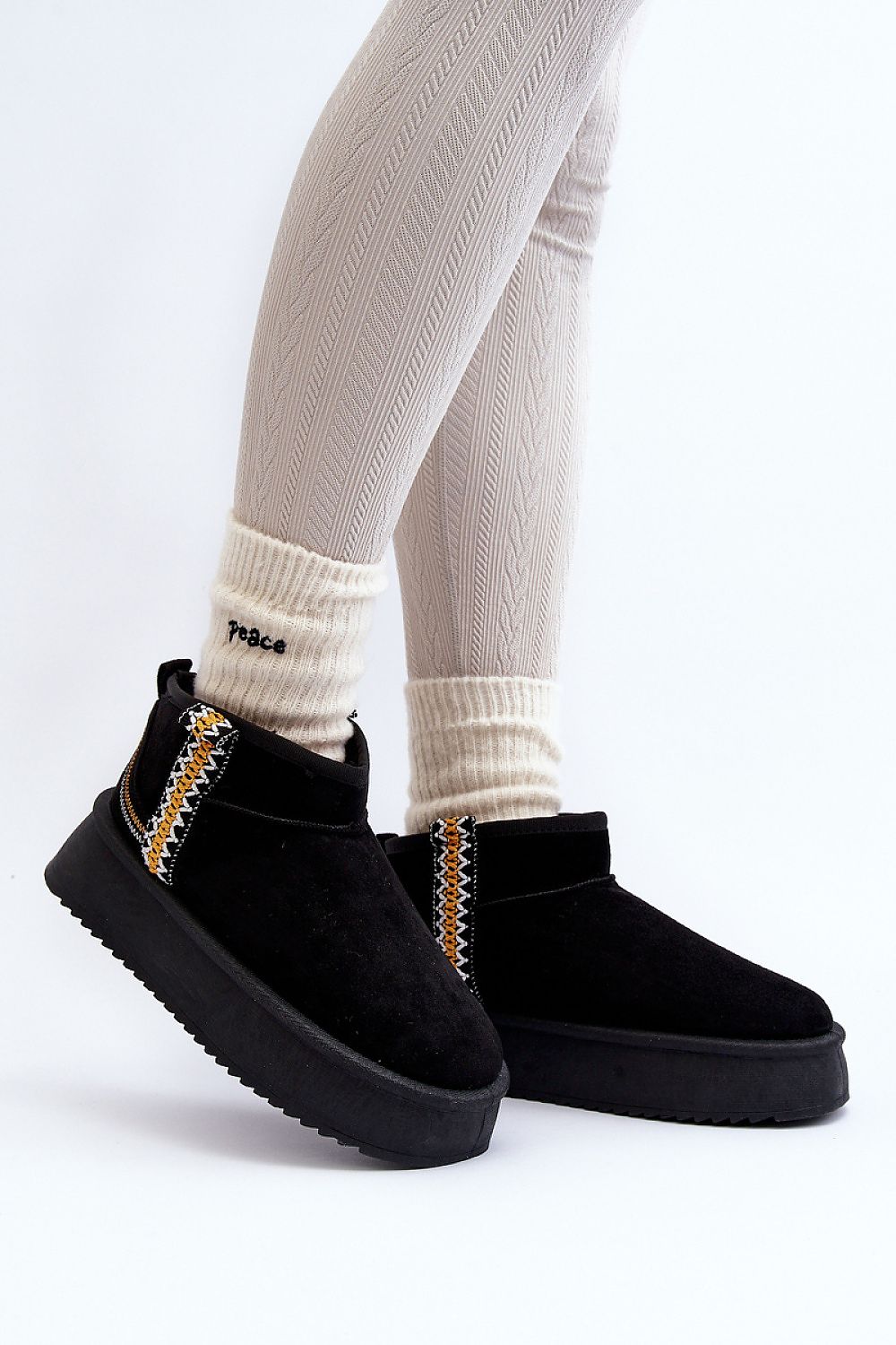 Azmira Aztec Platform Snow Boots with eco suede and Aztec pattern, thick platform, stylish winter footwear for warmth and fashion.