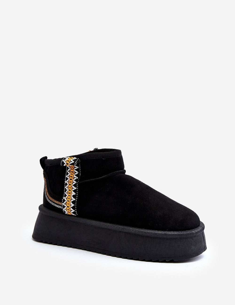 Azmira Aztec Platform Snow Boots with eco suede, plush fur lining, 4 cm platform, and Aztec-inspired pattern for winter style.