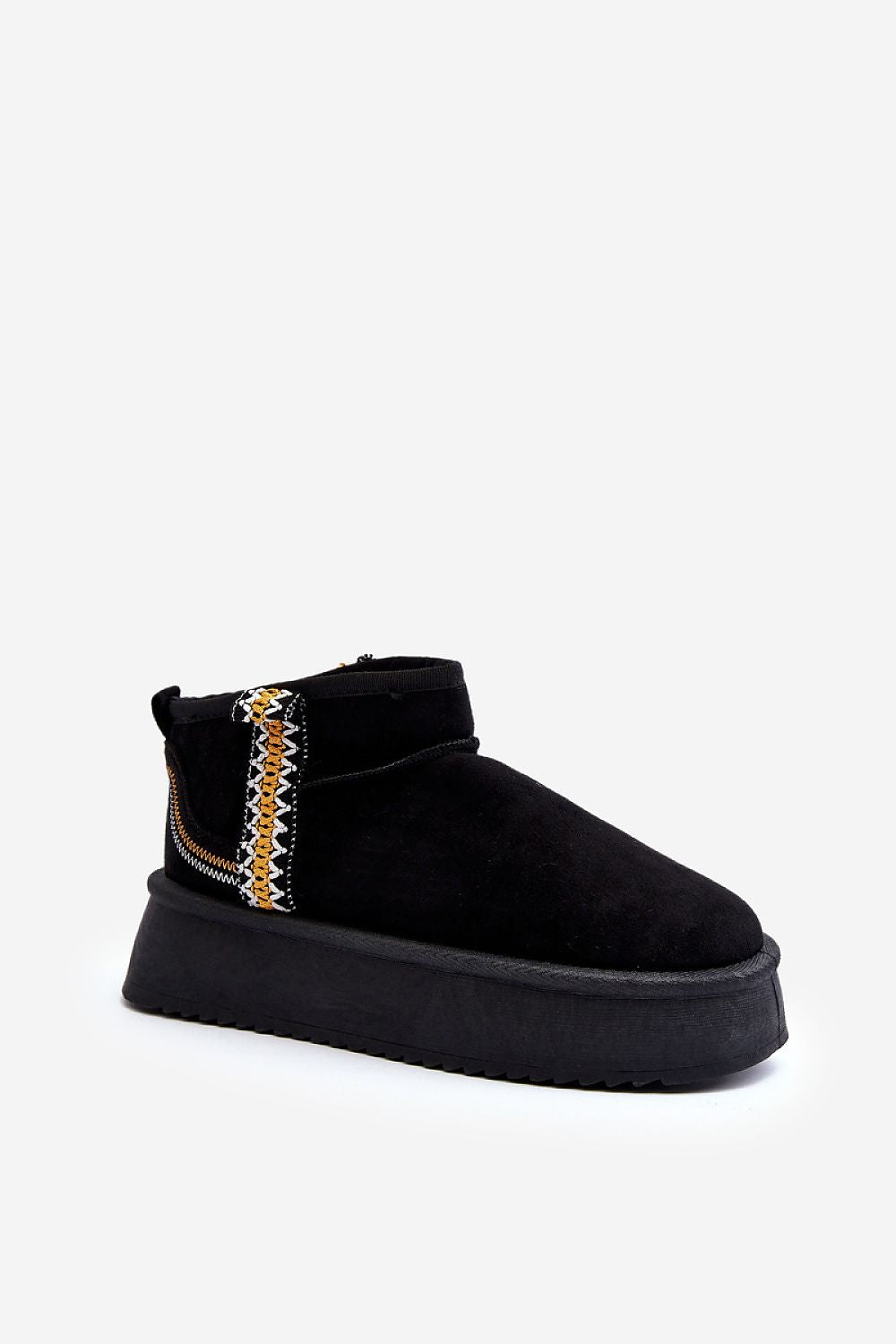 Azmira Aztec Platform Snow Boots with eco suede, plush fur lining, 4 cm platform, and Aztec-inspired pattern for winter style.