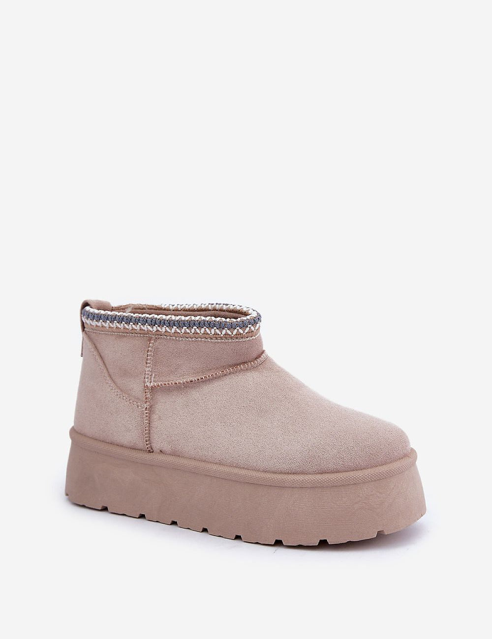 Auraline Embroidered Suede Snow Boots with fur lining, eco suede material, embroidery, 4 cm platform, 9.5 cm shaft, ideal for winter.