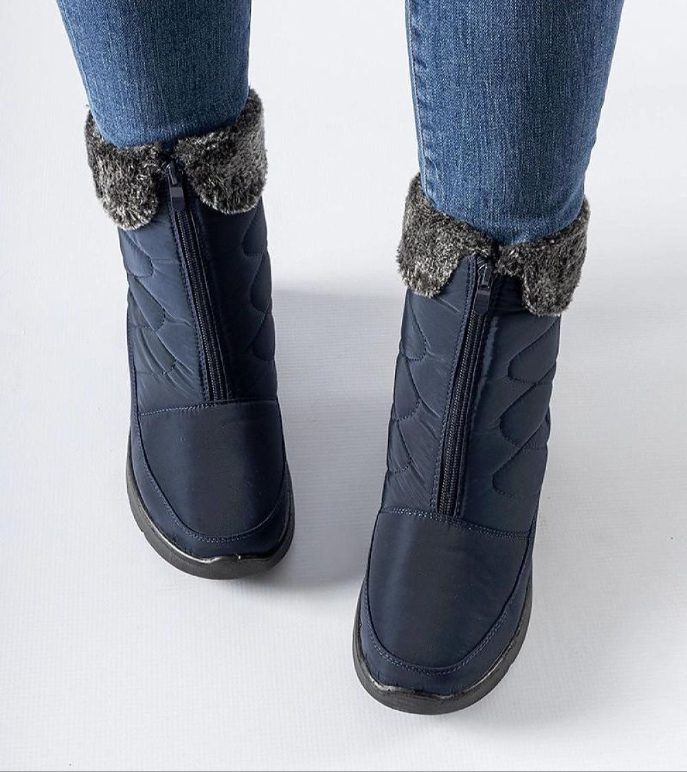 Avenlinn Wedge Zip-Up Snow Boots with fur lining and durable rubber sole, ideal for stylish winter comfort and elevation.