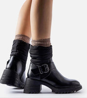 Cirelline Winter Zip Boots with square toe, side zipper, insulated lining, and block heel, offering style and warmth.