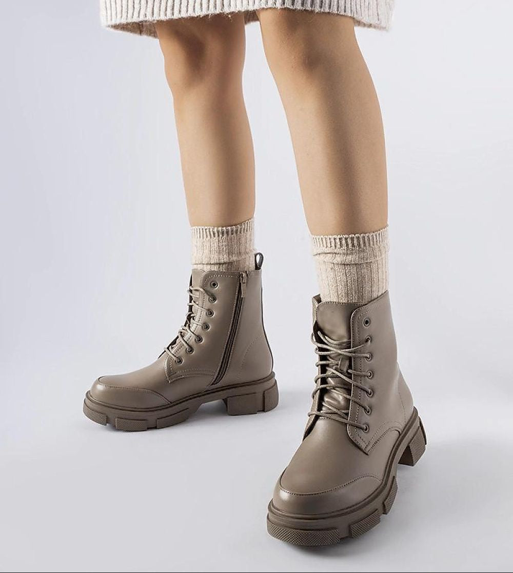 Cavaryn Insulated Lace-Up Winter Boots with side zipper, ideal for urban winters and slippery streets, shown in taupe color.