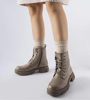 Cavaryn Insulated Lace-Up Winter Boots with side zipper, ideal for urban winters and slippery streets, shown in taupe color.