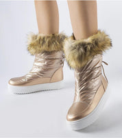 Gold Igne Fur-Lined Winter Boots with plush fur collar, slip-on style, and thick soles for warmth and style on chilly days.