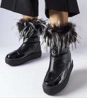 Shiny Lureysa Big Star insulated snow boots with tall shaft and faux fur trim, featuring rounded toe and 4 cm sole.