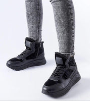 Black Tharmin Winter Lace-Up Sneakers with eco leather, high-top design, insulated lining, and durable rubber sole for cold weather