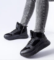 Tharmin Winter Lace-Up Sneakers in black, showcasing eco leather design and rubber sole for grip, perfect for cold weather comfort and style.