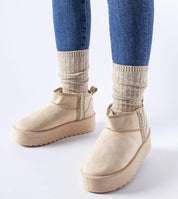 Caldessa Platform Insulated Snow Boots in beige with knitted socks, featuring an eco-leather upper and elevated platform sole for warmth and style.