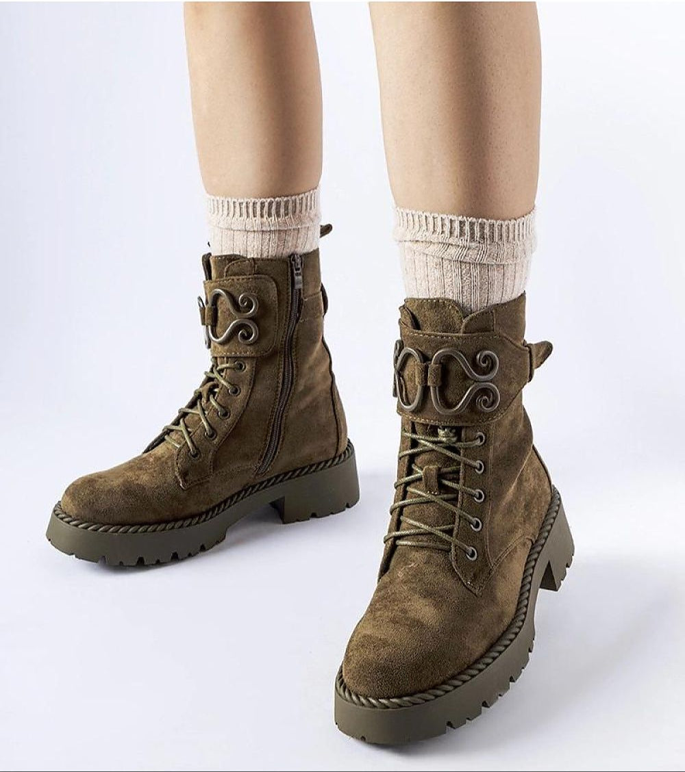 Castore Green Suede Platform Baggers displaying eco-suede material, green sole, and platform design with laces and zipper.