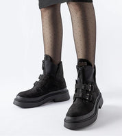 Norvella Buckled Platform Boots with decorative buckles, 5 cm platform, eco leather, and side zipper for easy wear, ideal for colder months.