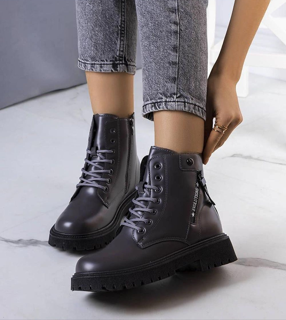 Anjura Gray Fur-Lined Winter Trappers featuring smooth eco leather, sturdy design, and rubber sole for stability and winter warmth.