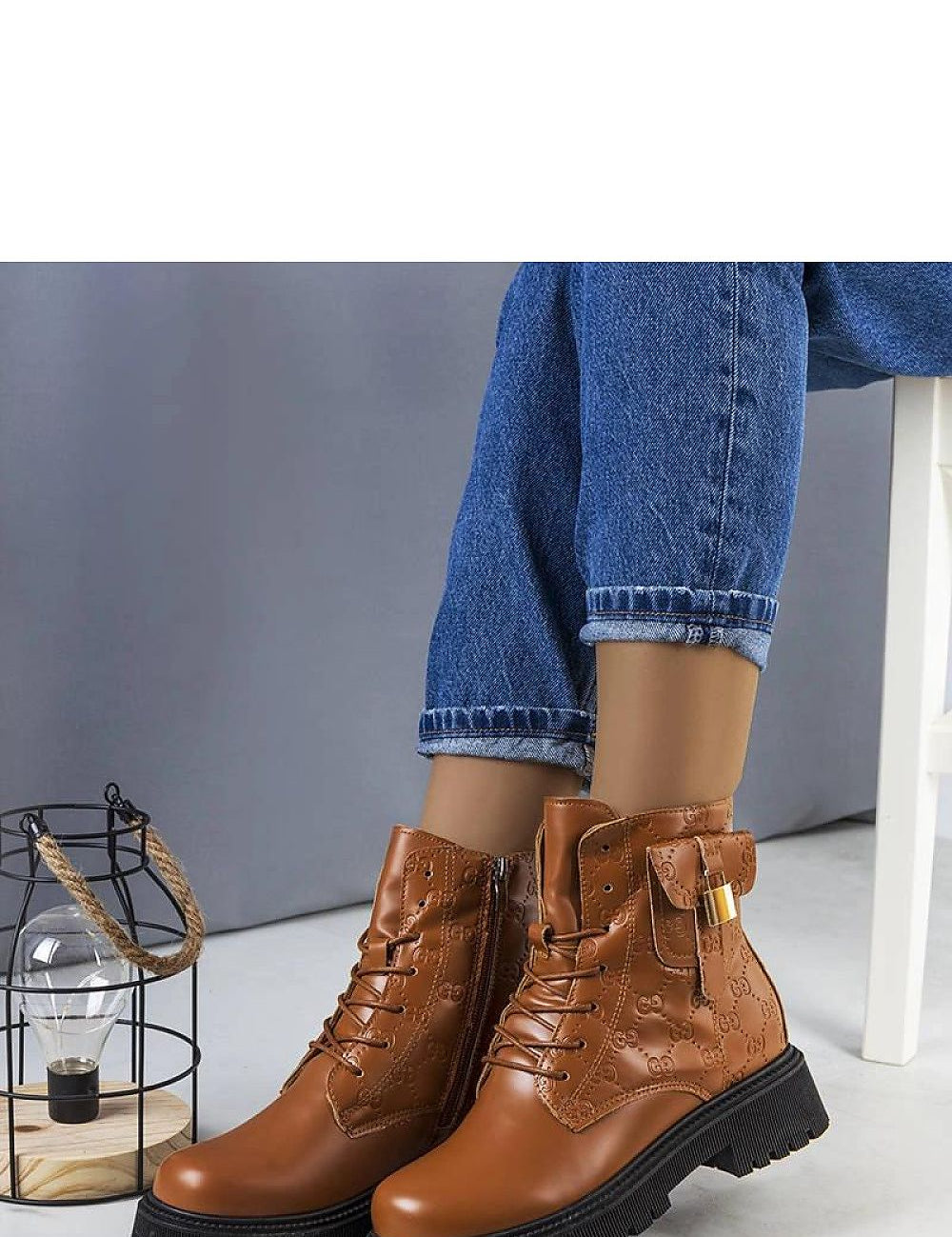 Coanira brown trapper boots with mini padlock, featuring embossed eco leather and faux fur lining, perfect for stylish winter wear.