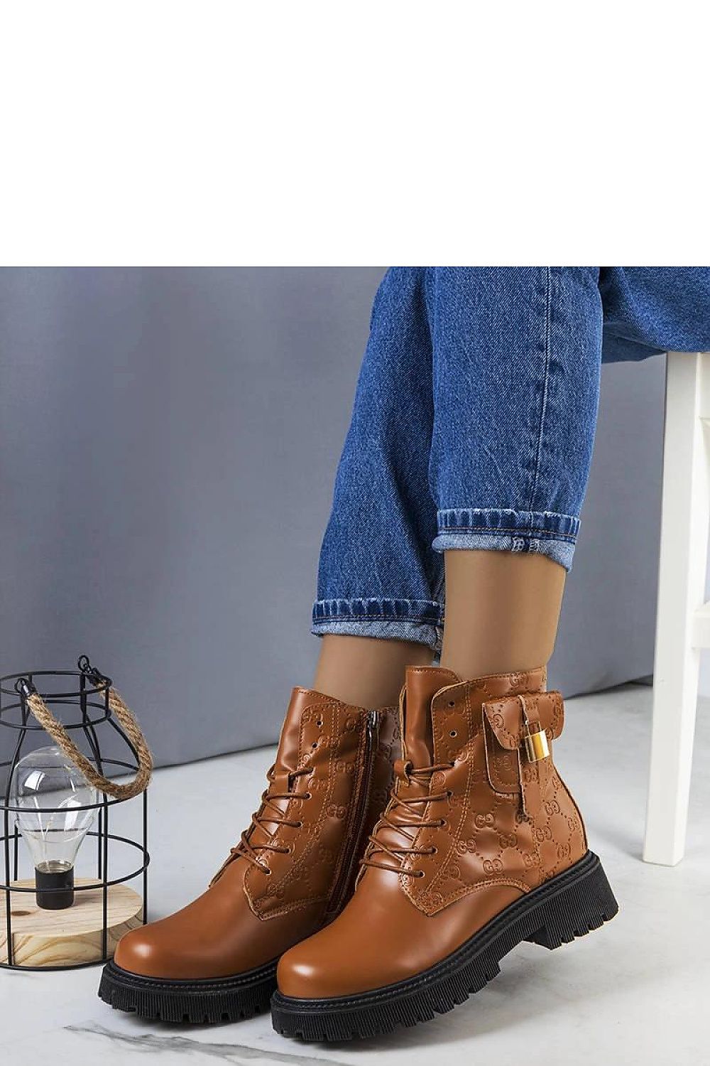 Coanira brown trapper boots with mini padlock, featuring embossed eco leather and faux fur lining, perfect for stylish winter wear.