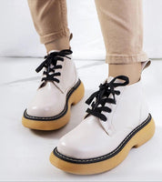 Redelek White Matte Lace-Up Boots with yellow sole, perfect for autumn styling, made from eco leather. Fashionable and lightweight.