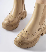 Beige Castressa Stitched Ankle Boots with sculpted silhouette and stitched accents, featuring elastic side panels and rounded toe.