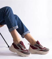 Cordevia Burgundy-Grey Urban Sneakers with elevated sole, combining style and comfort for everyday and casual wear.