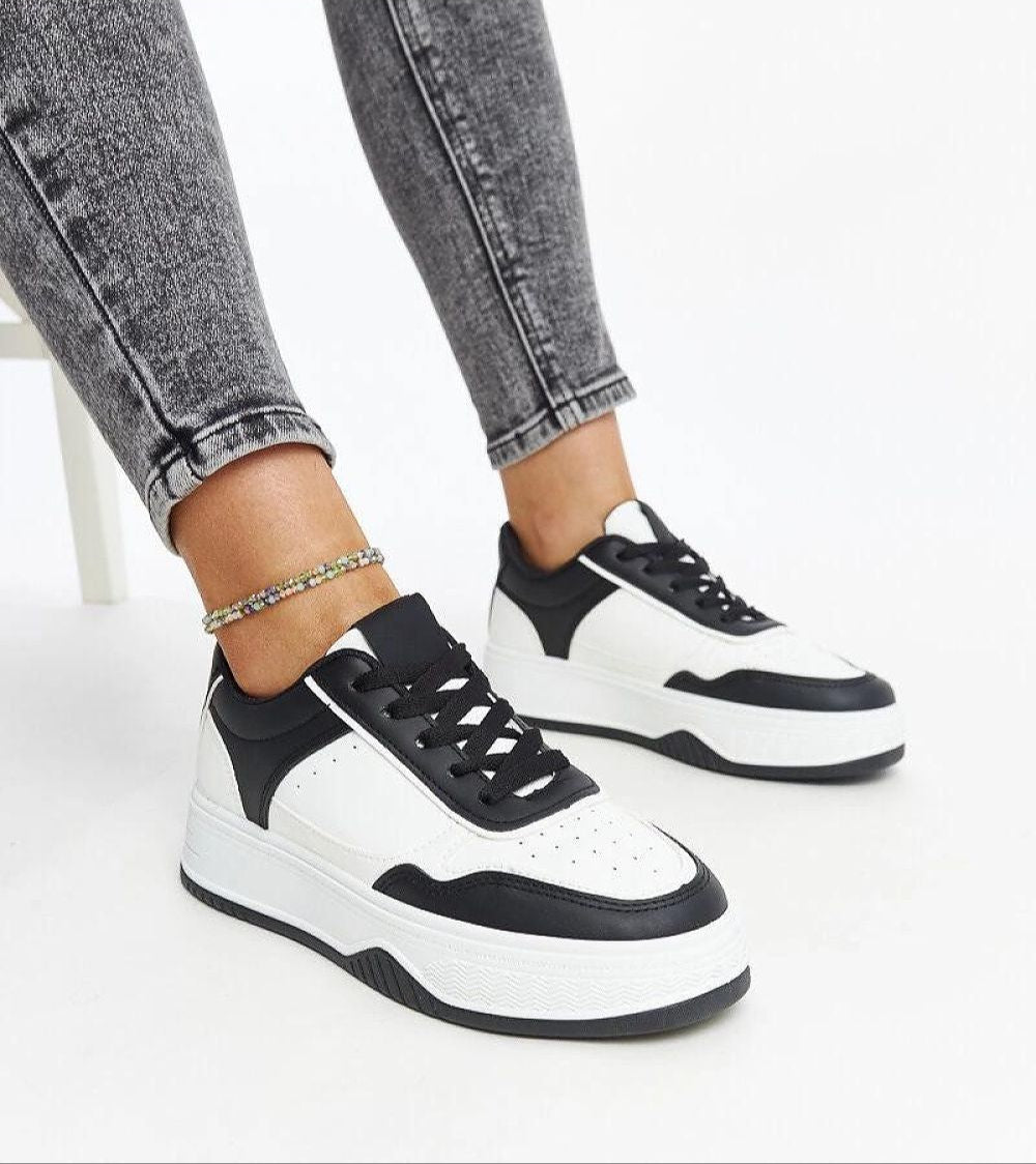 Vartema platform sneakers in black and white eco suede leather with chunky sole, perfect for spring and summer fashion.