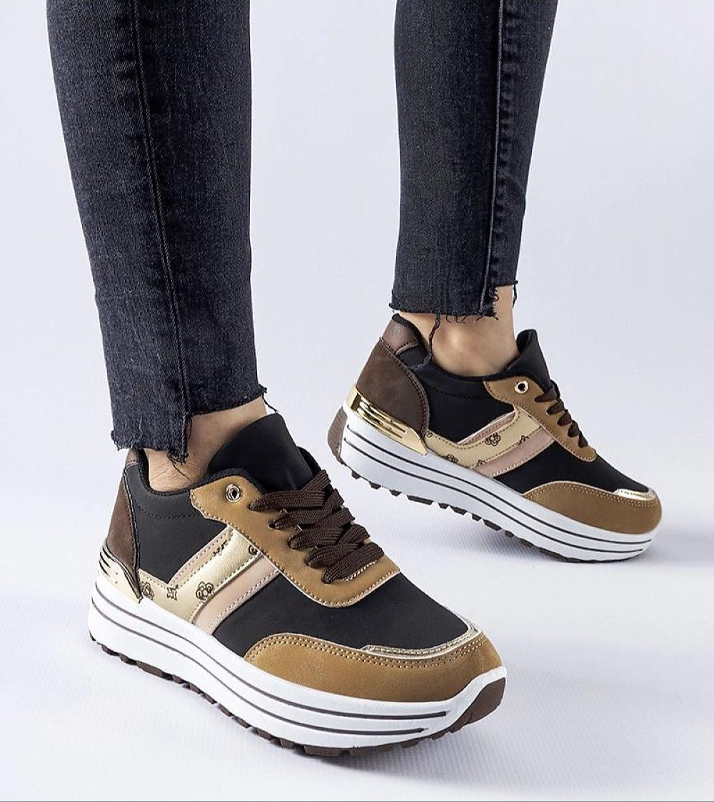 Person wearing Rovetta Suede Lace-Up Sneakers in earthy brown with platform sole, showcasing casual style and comfort.