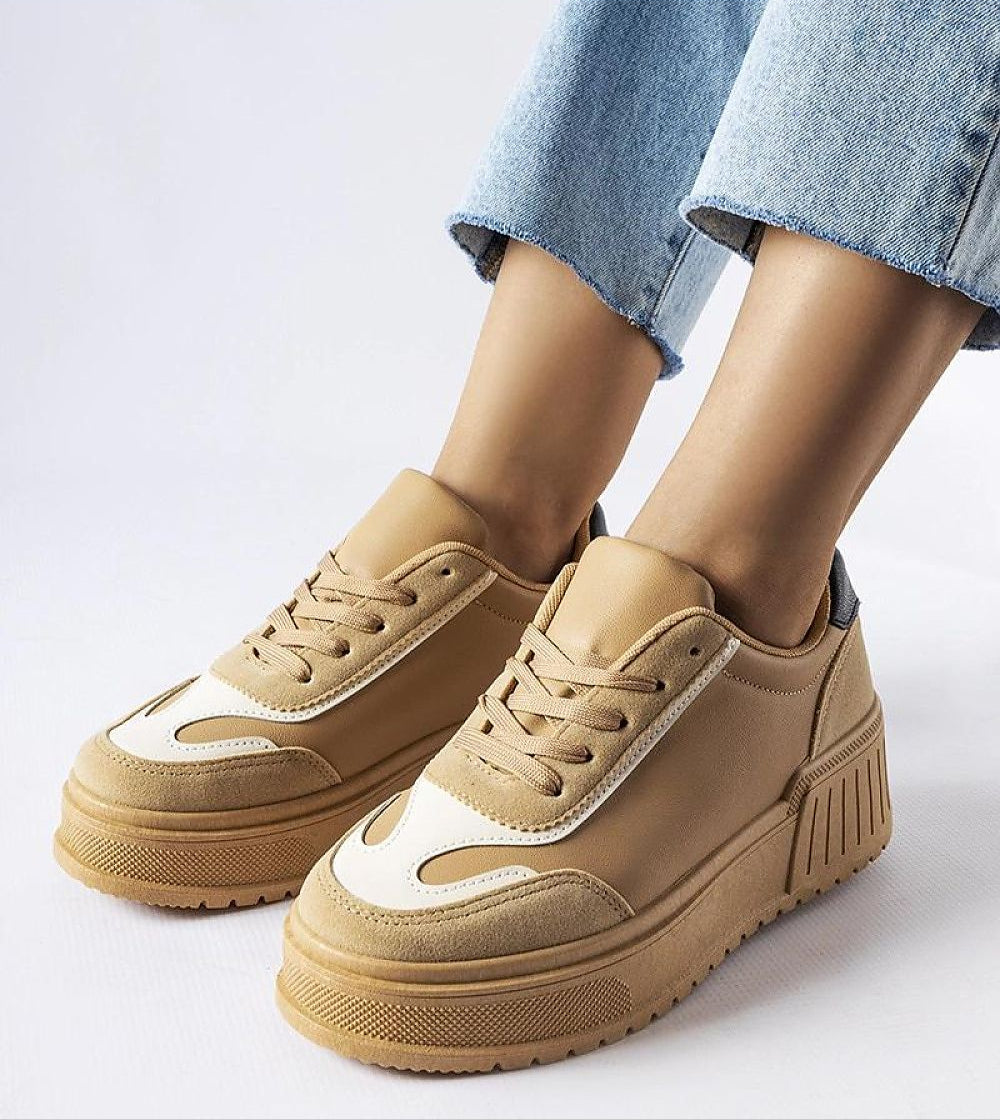 Eralina Flexible Sole Summer Sneakers in dark beige with 5 cm heels, providing comfort and style for warm weather and city outings.