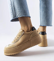 Eralina Flexible Sole Summer Sneakers in dark beige with 5 cm heel, classic lace-up style, ideal for warm weather and city walks.