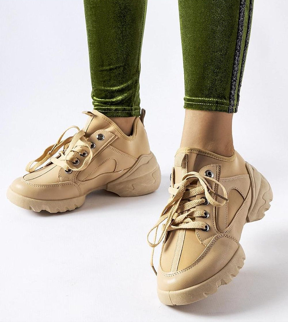 Eralina Flexible Sole Summer Sneakers in dark beige with lace-up closure, ideal for spring and summer, offering comfort and style.