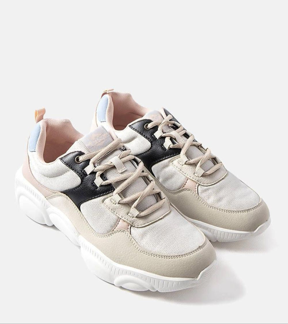 Women's Verelli Lightweight Beige Summer Sneakers with white sole and lace-up design, perfect for casual and sporty looks.