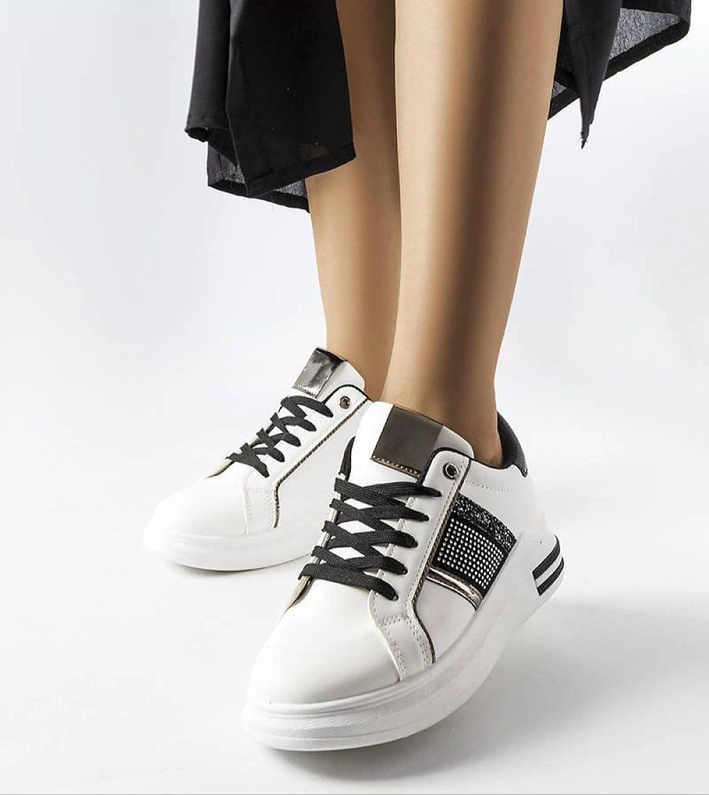 Meralla Rhinestone Platform Sneakers in beige, featuring a lace-up design and 4 cm sole for comfort and style on urban walks.