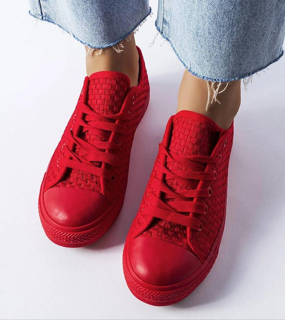 Red Revarya woven lace-up summer sneakers with breathable upper and flexible sole, perfect for warm weather and casual outfits.