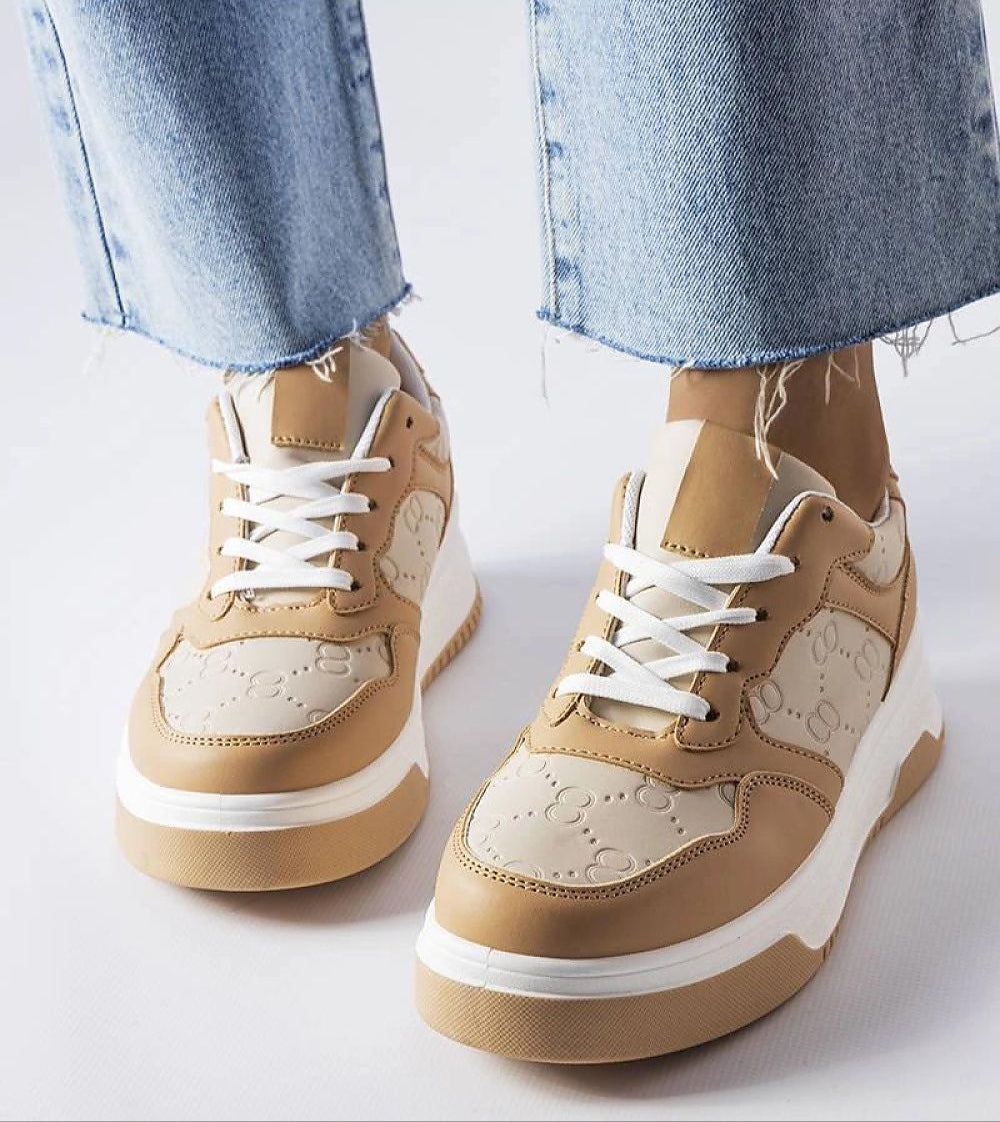 Mirevon Embossed Platform Sneakers with eco leather upper and 5 cm rubber sole, shown with blue jeans.