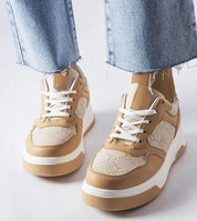 Mirevon Embossed Platform Sneakers with eco leather upper and 5 cm rubber sole, shown with blue jeans.