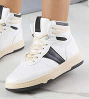 White Ormelya high-top sneakers with eco leather design, secure lace-up, and supportive 3 cm sole, ideal for everyday comfort.