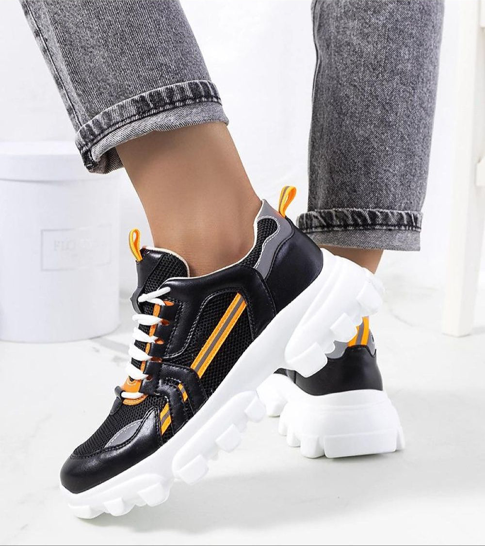 Stylish Seralyne reflective trim platform sneakers with eco leather upper, 4.5 cm sole, and lace-up closure.