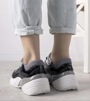 Back view of Zelphira Metallic Contrast Platform Sneakers with white sole and shiny metallic accents.