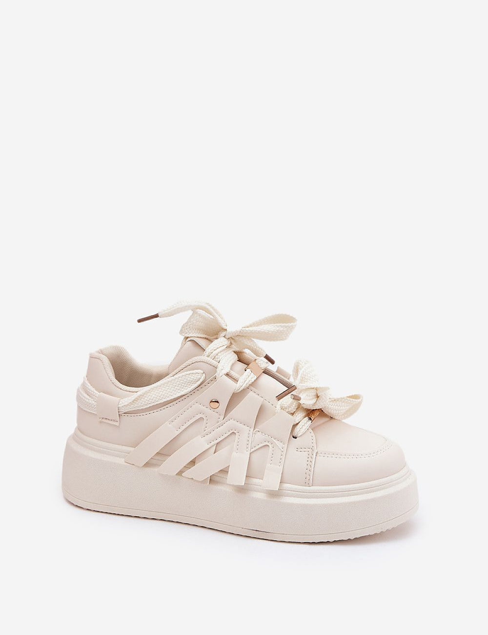 Cernia Synthetic Platform Lace Sneakers in beige with thick sole and structured design for contemporary streetwear style.