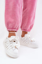Cernia Synthetic Platform Lace Sneakers with pink pants, showcasing streetwear style and athletic character for versatile looks.