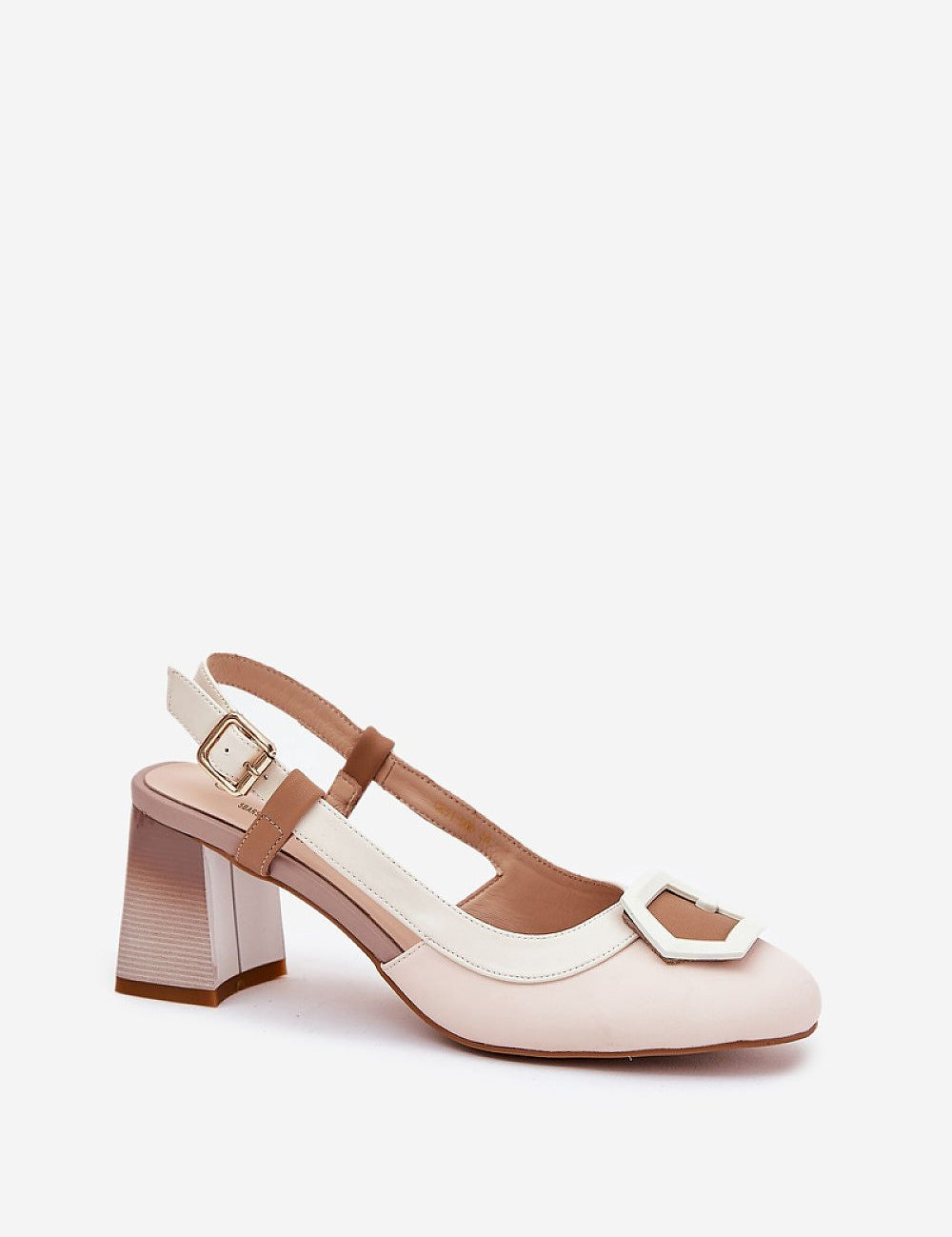 Loreava Column-Heel Leather Sandals with closed toe and ornament, adjustable strap, crafted in genuine leather for summer elegance.