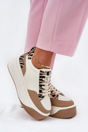 Vervonne Animal Pattern Platform Sneakers with 5cm platform and cushioned foam insole, worn with pink pants.