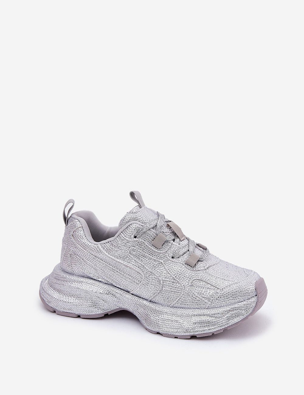 Ravelline Glittered Platform Sneakers with zircon embellishments and cushioned insole for style and comfort in a glamorous silver finish.
