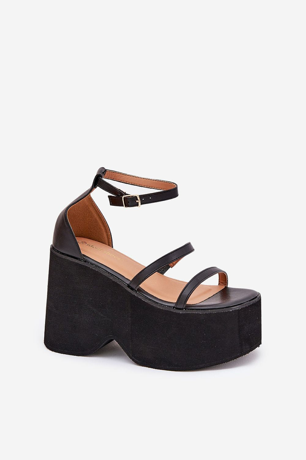 Arlona Echo Wedge Sandals with black eco leather straps and bold platform, featuring adjustable ankle strap for secure fit.