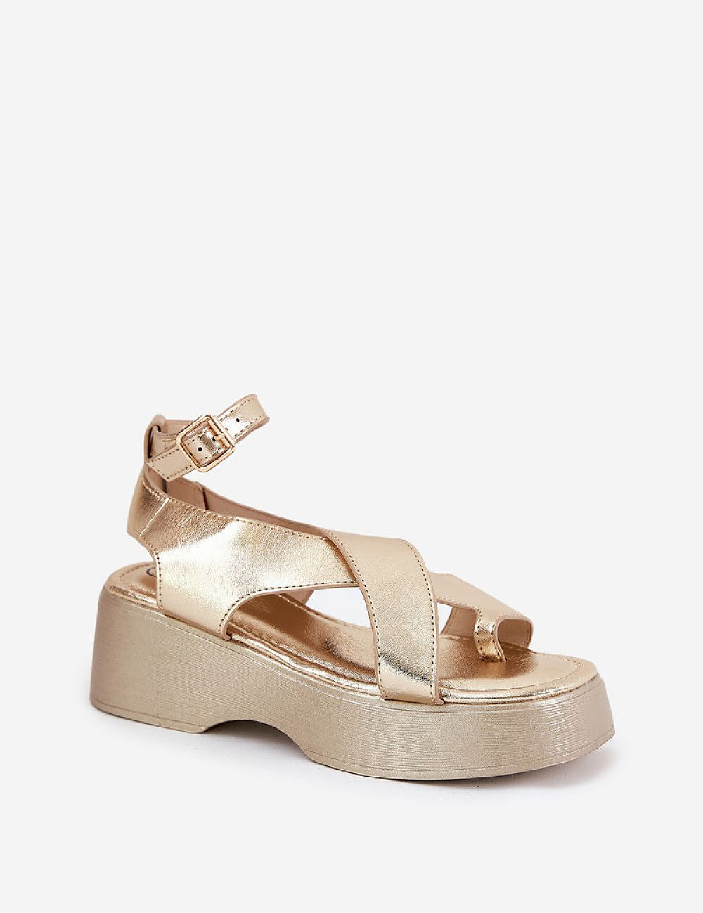 Lirianne Platform Buckle Sandals in eco leather with open toe, wedge platform, and slim ankle strap. Ideal for summer style and comfort.