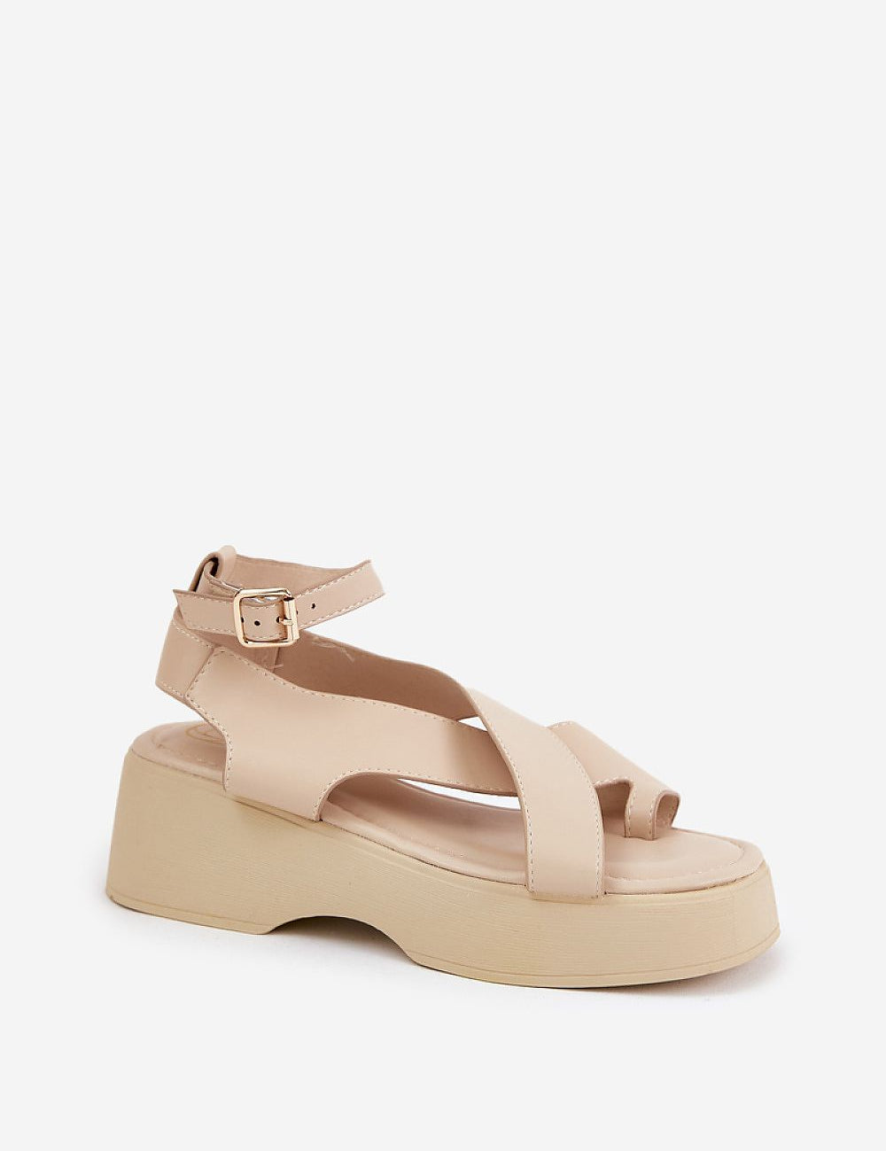 Lirianne Platform Buckle Sandals in eco leather with wedge sole and ankle strap for comfortable, stylish warm weather wear.