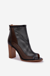 Arverra Mesh Panel Block Heel Sandals with modern mesh upper, block heel, and back zipper, perfect for stylish urban wear.
