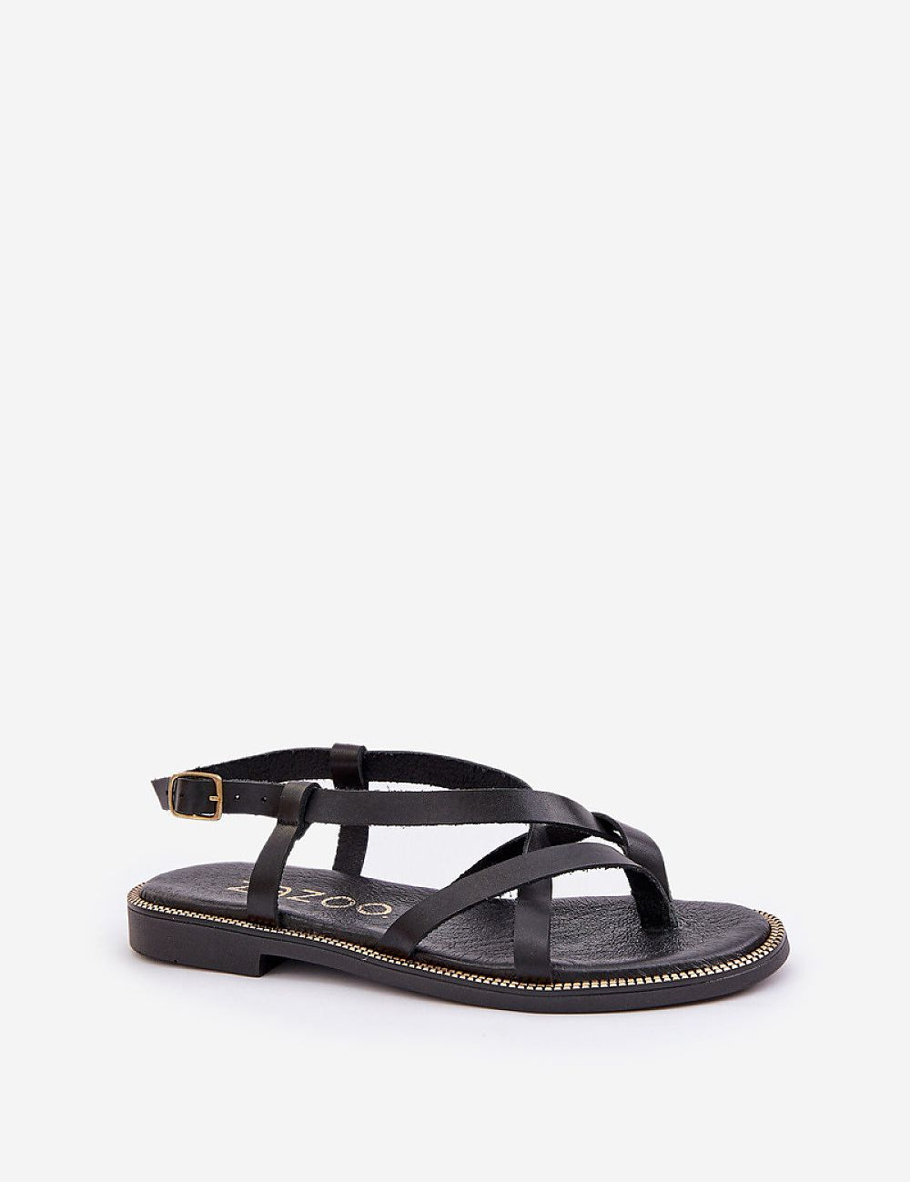 Erinelle interwoven black leather sandals with ankle strap and buckle closure for elegant summer style