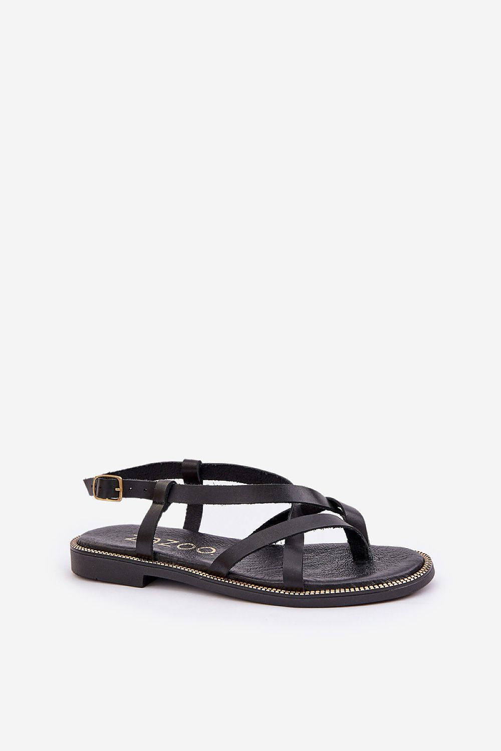 Erinelle interwoven black leather sandals with ankle strap and buckle closure for elegant summer style
