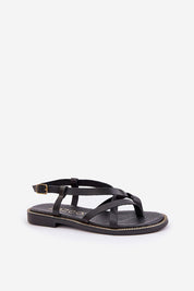 Erinelle interwoven black leather sandals with ankle strap and buckle closure for elegant summer style