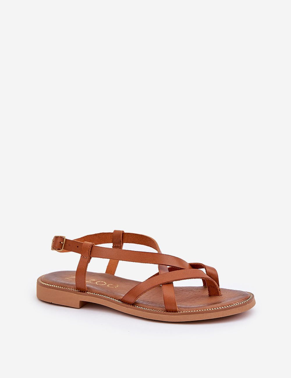 Erinelle interwoven leather sandals with slim ankle strap and buckle, featuring a minimal silhouette and delicate leather straps.