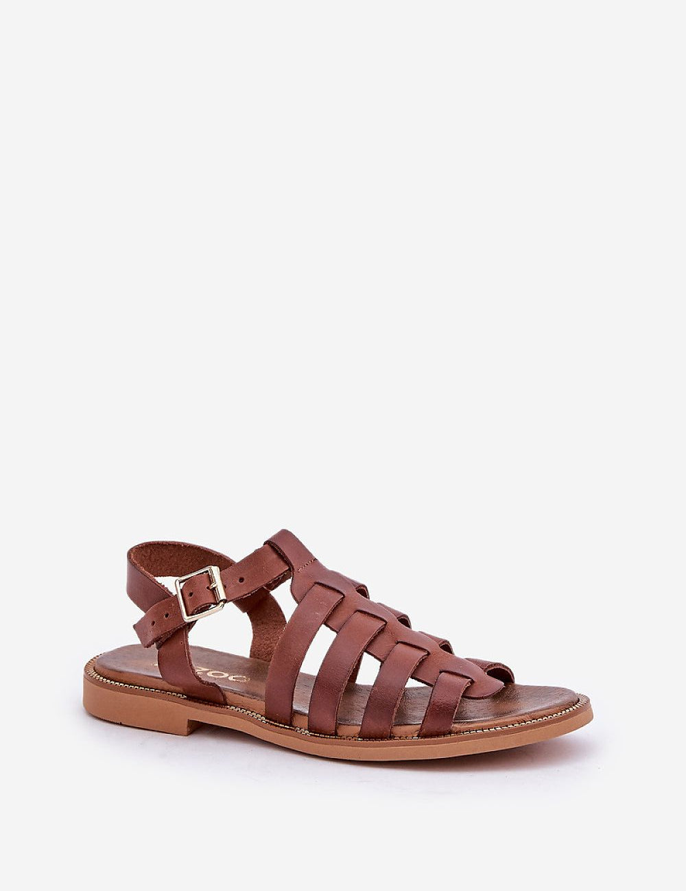 Avelisse Leather Flat Sandals in brown, featuring an adjustable buckle strap and comfortable flat heel, perfect for versatile styling.